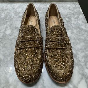New and Unused - BETSEY JOHNSON Womens Rhinestone Flat Loafers Gold